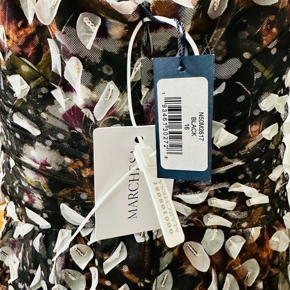 MARCHESA NOTTE EMBELLISHED PRINTED TULLE AND CREPE DE CHINE MIDI PARTY DRESS - Picture 12 of 12